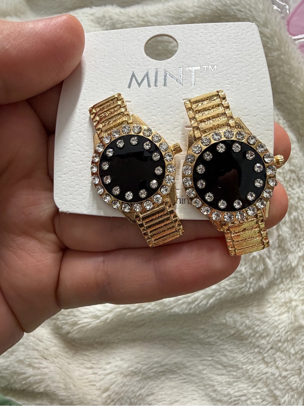 Mint Gold-Tone Black & Clear Crystal Watch Face Drop Earrings